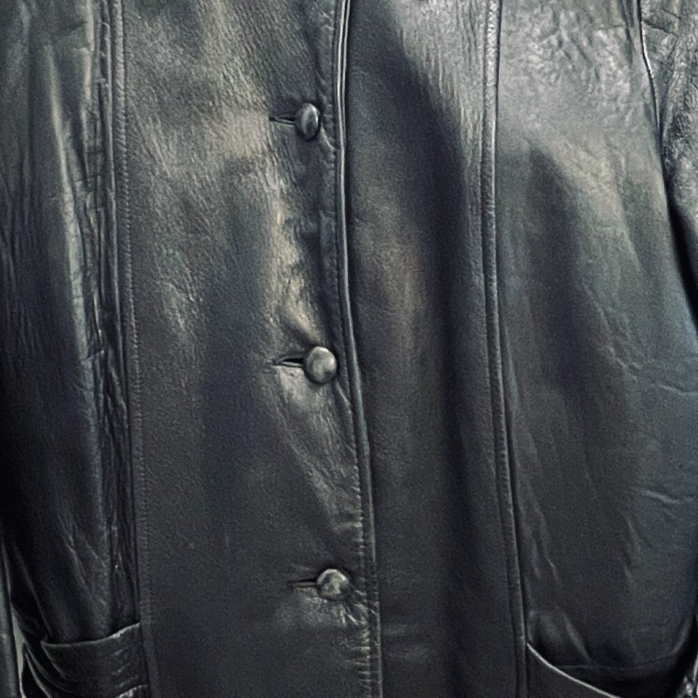VGVUC Vntg 1950/60's Ladies Black Leather Jacket, Pockets, Zip-Out Lining, Sz L - Picture 4 of 16